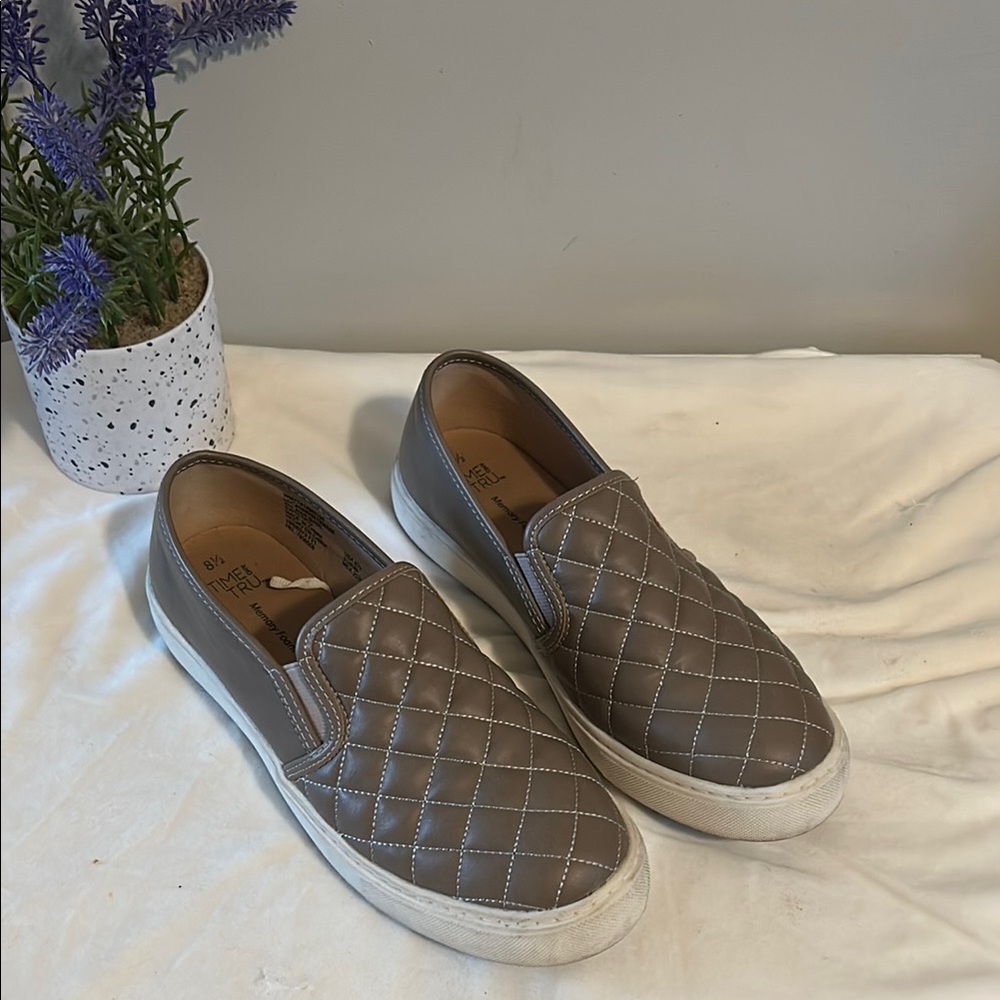 Quilted Slip-On Sneakers Taupe color size 8.5